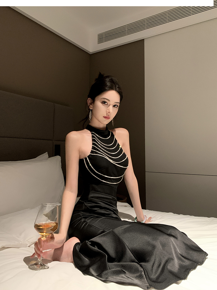 Temperament ladies long formal dress light luxury pearl dress