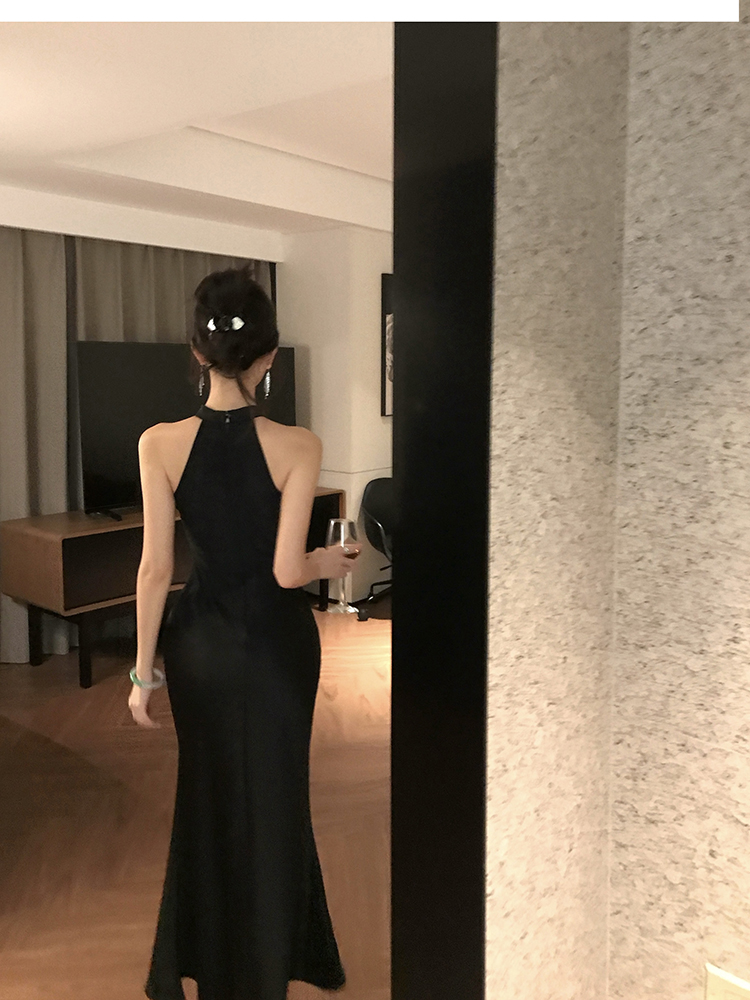 Temperament ladies long formal dress light luxury pearl dress
