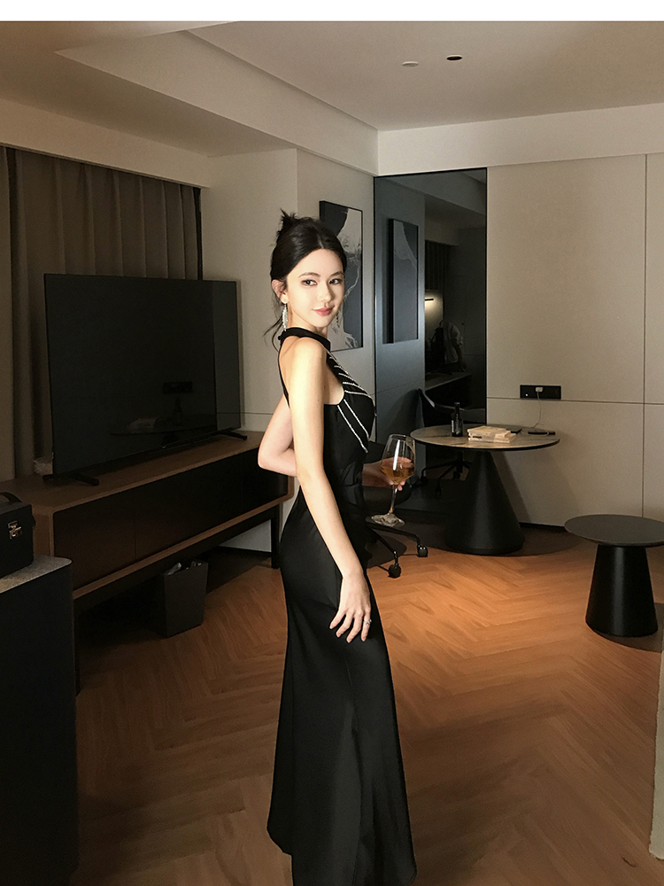 Temperament ladies long formal dress light luxury pearl dress