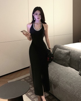 Slim long halter rhinestone light luxury dress for women