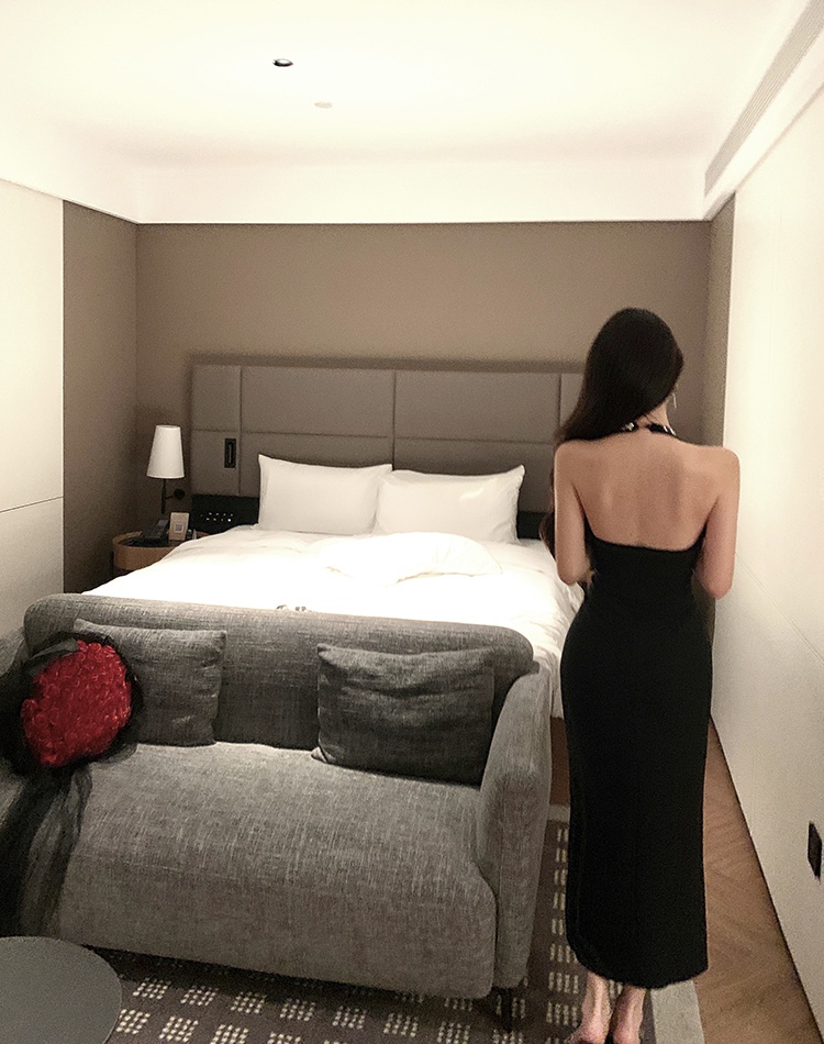 Slim long halter rhinestone light luxury dress for women