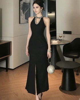 Long halter light luxury dress slim hollow formal dress