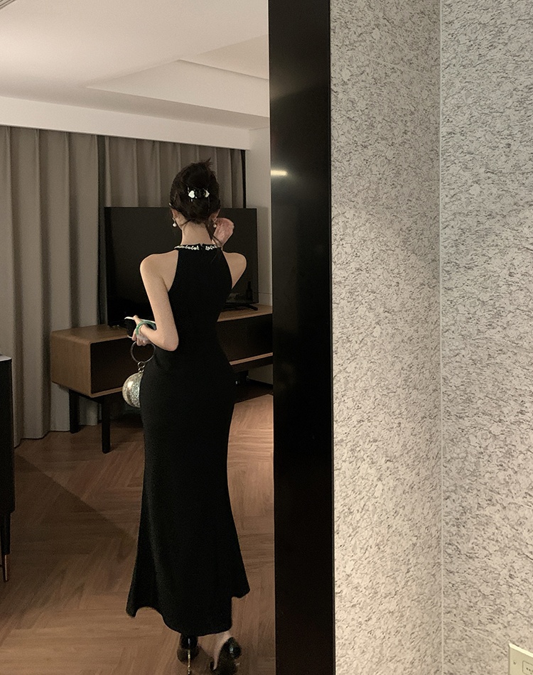 Long halter light luxury dress slim hollow formal dress