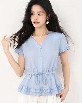 France style show young tops V-neck shirt for women