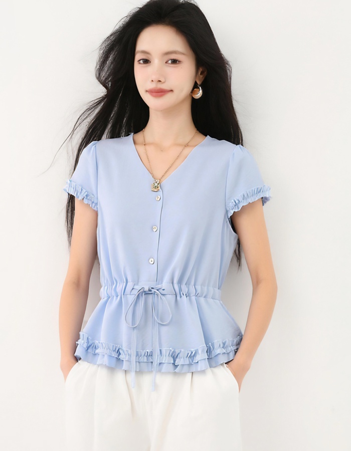 France style show young tops V-neck shirt for women