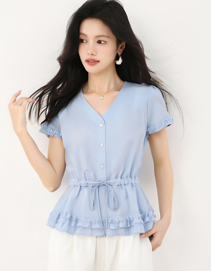 France style show young tops V-neck shirt for women