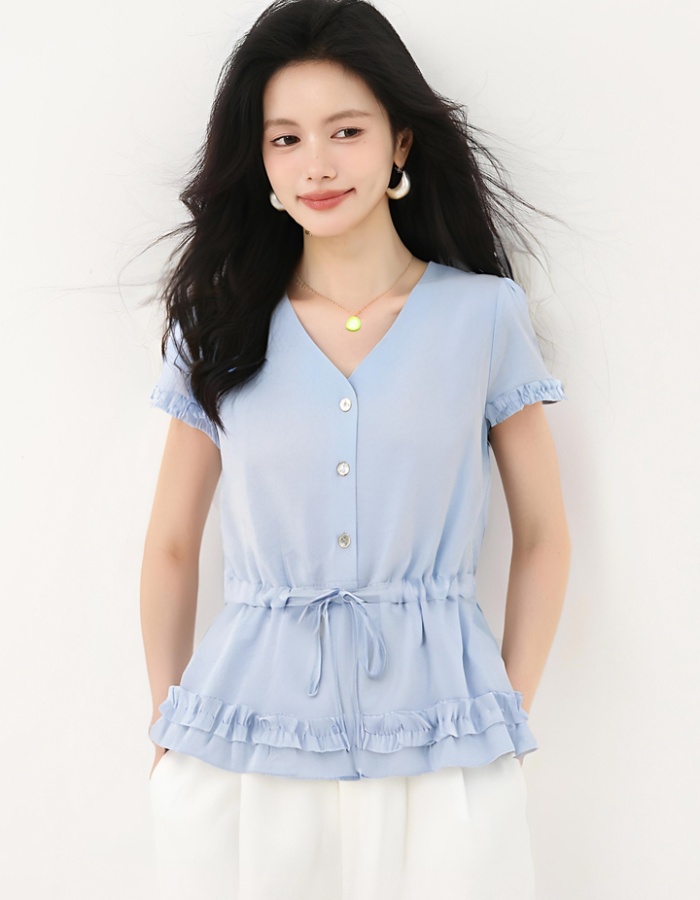 France style show young tops V-neck shirt for women