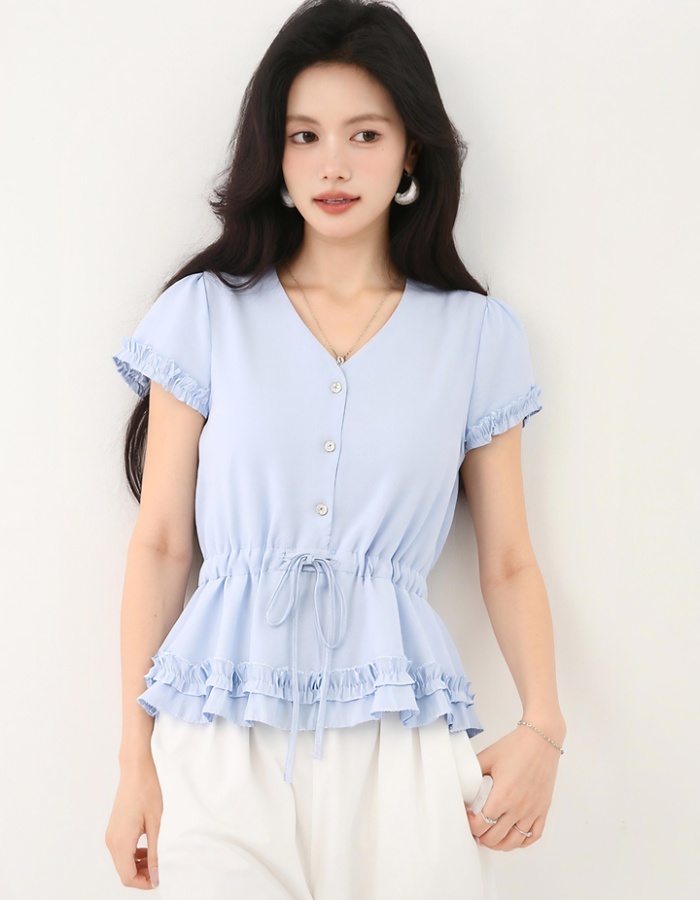 France style show young tops V-neck shirt for women