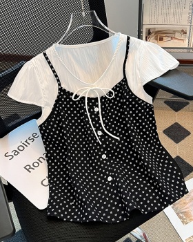 Splice bandage shirt Pseudo-two summer tops for women