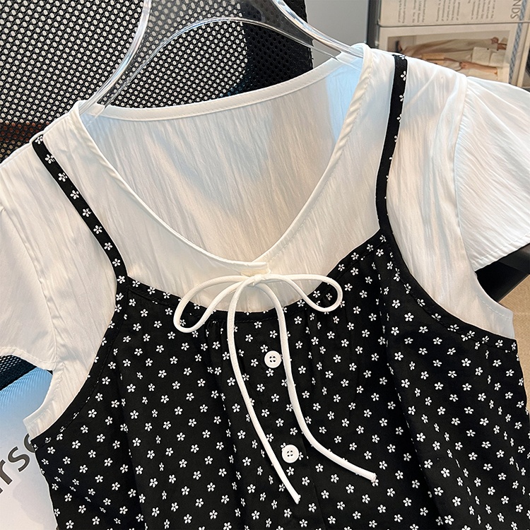 Splice bandage shirt Pseudo-two summer tops for women