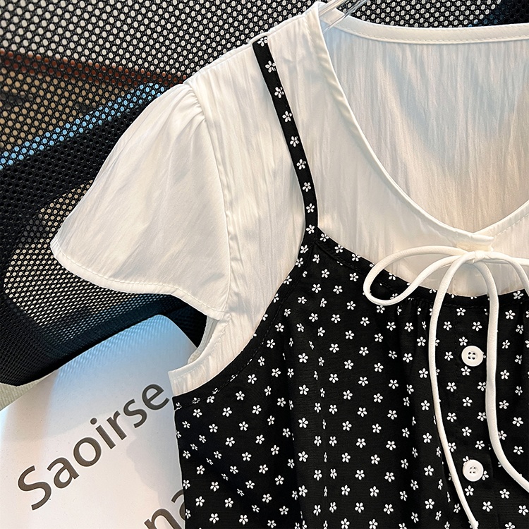 Splice bandage shirt Pseudo-two summer tops for women
