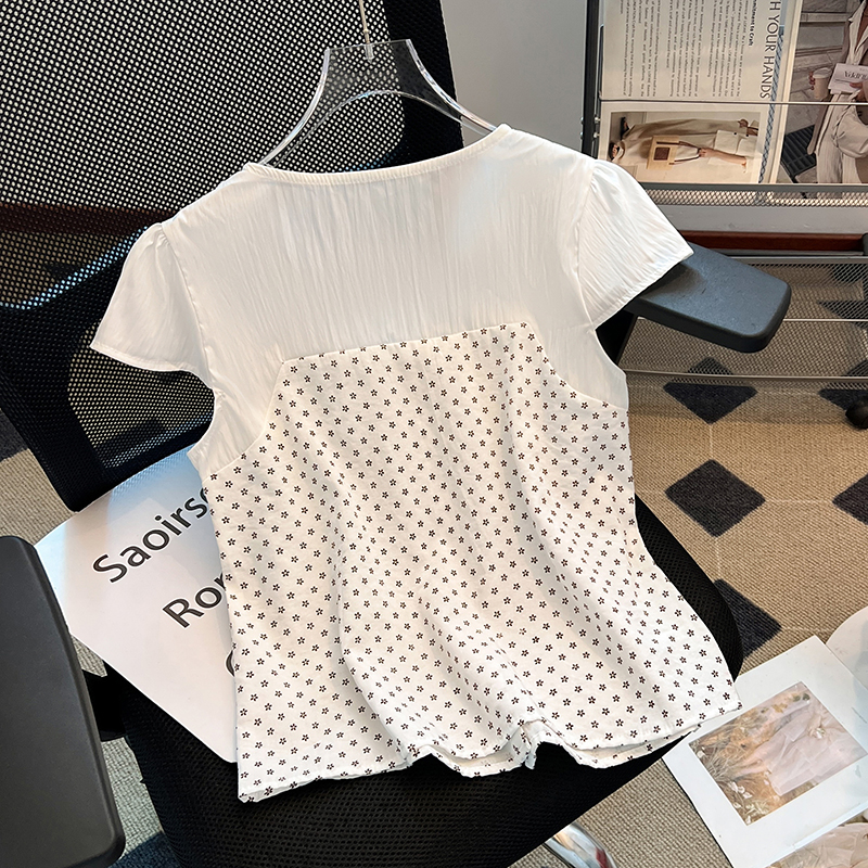 Splice bandage shirt Pseudo-two summer tops for women