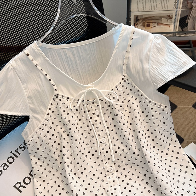 Splice bandage shirt Pseudo-two summer tops for women