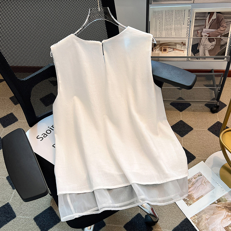 Sleeveless splice vest all-match small shirt for women