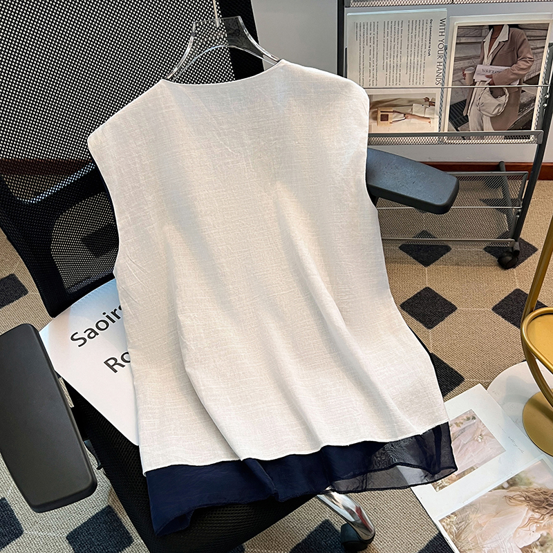 Sleeveless small shirt embroidery shirt for women