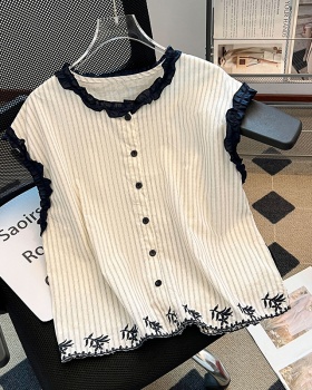 Lace mixed colors shirt four seasons slim tops for women