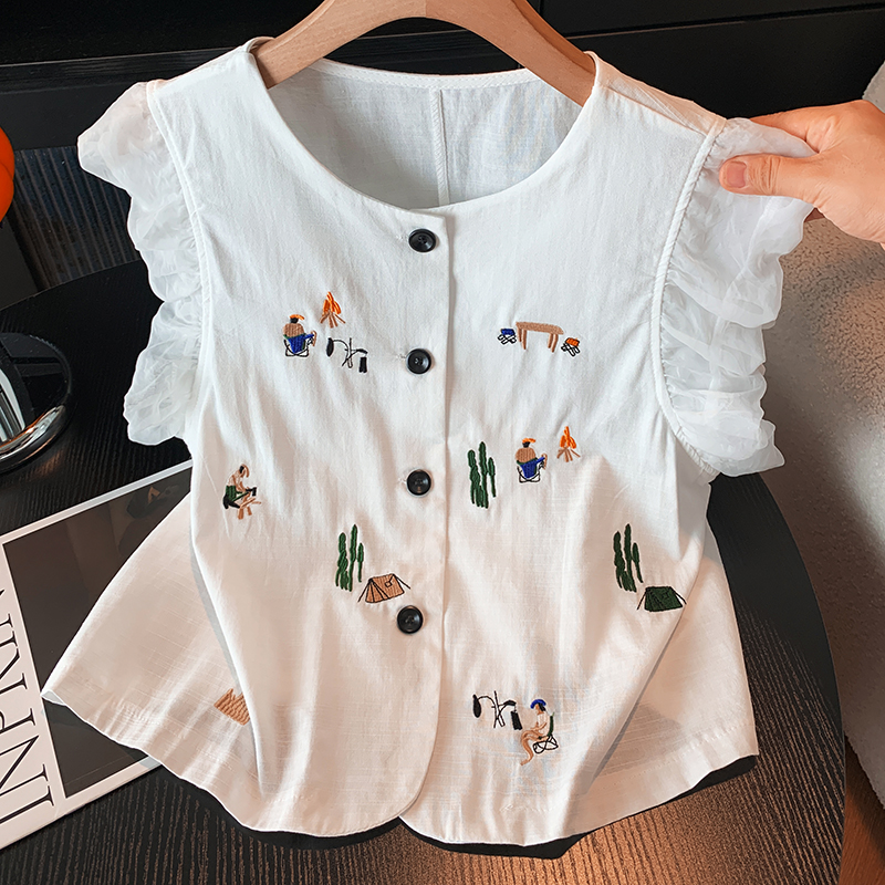 Round neck shirt sleeveless waistcoat for women