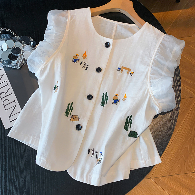 Round neck shirt sleeveless waistcoat for women