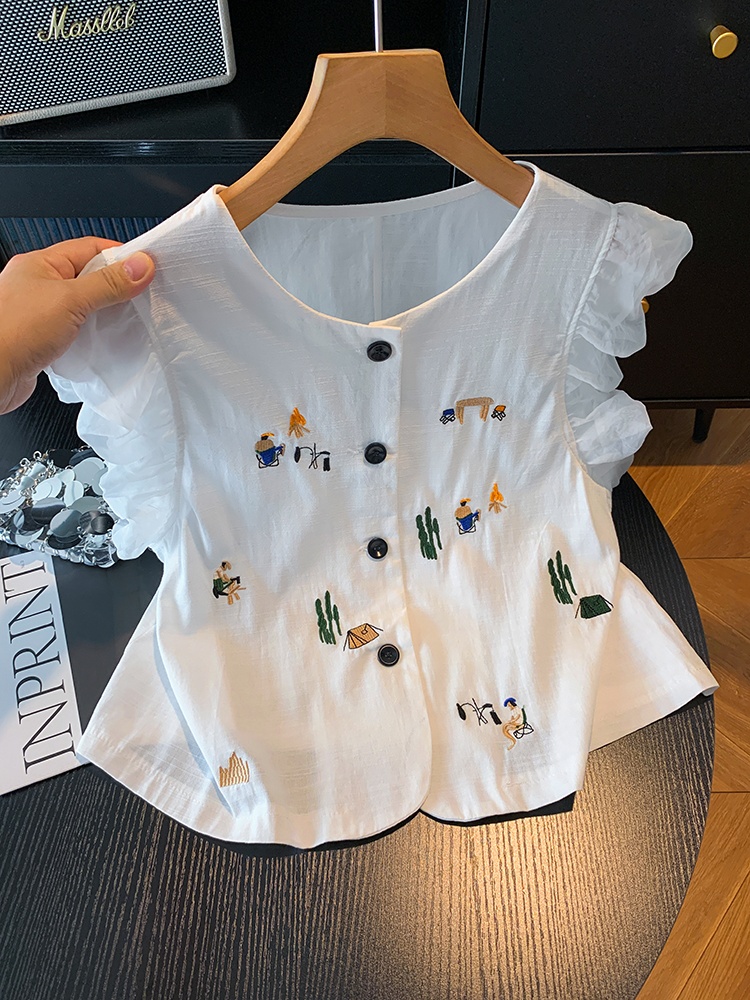 Round neck shirt sleeveless waistcoat for women