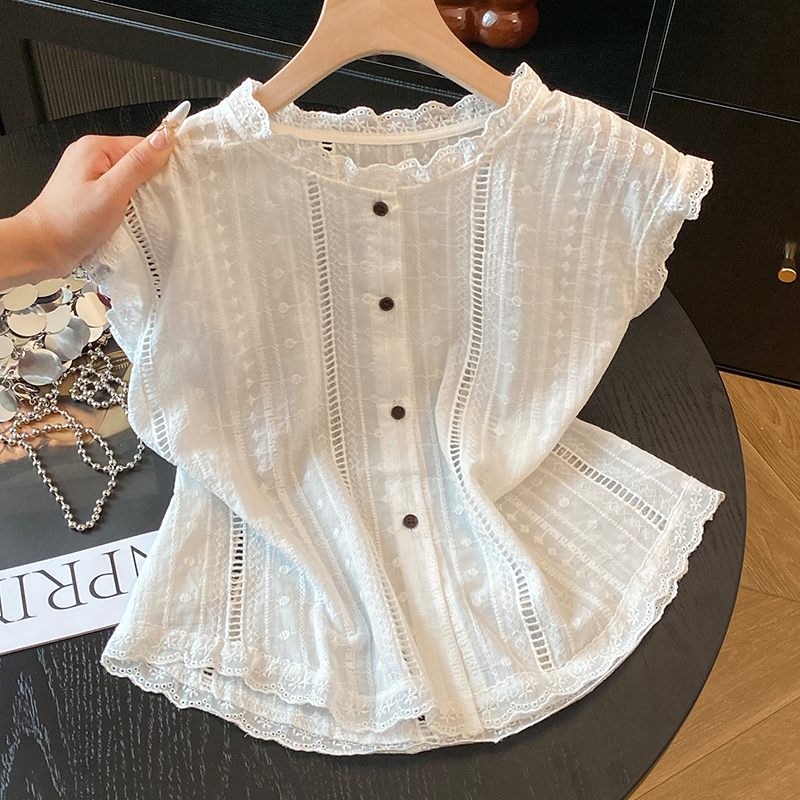 Summer France style small shirt sleeveless unique tops