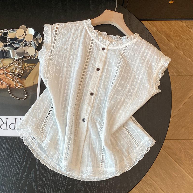 Summer France style small shirt sleeveless unique tops