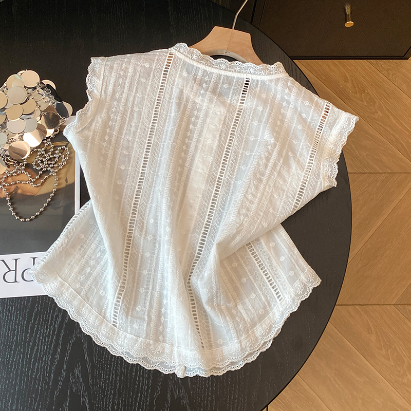 Summer France style small shirt sleeveless unique tops