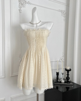 Pinched waist wrapped chest obscure crochet dress