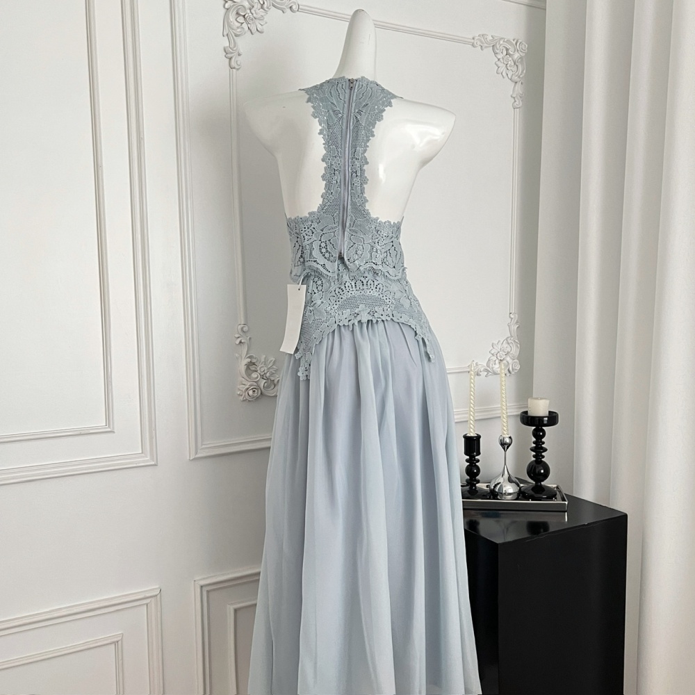 Elegant refinement long skirt sweet lace tops a set