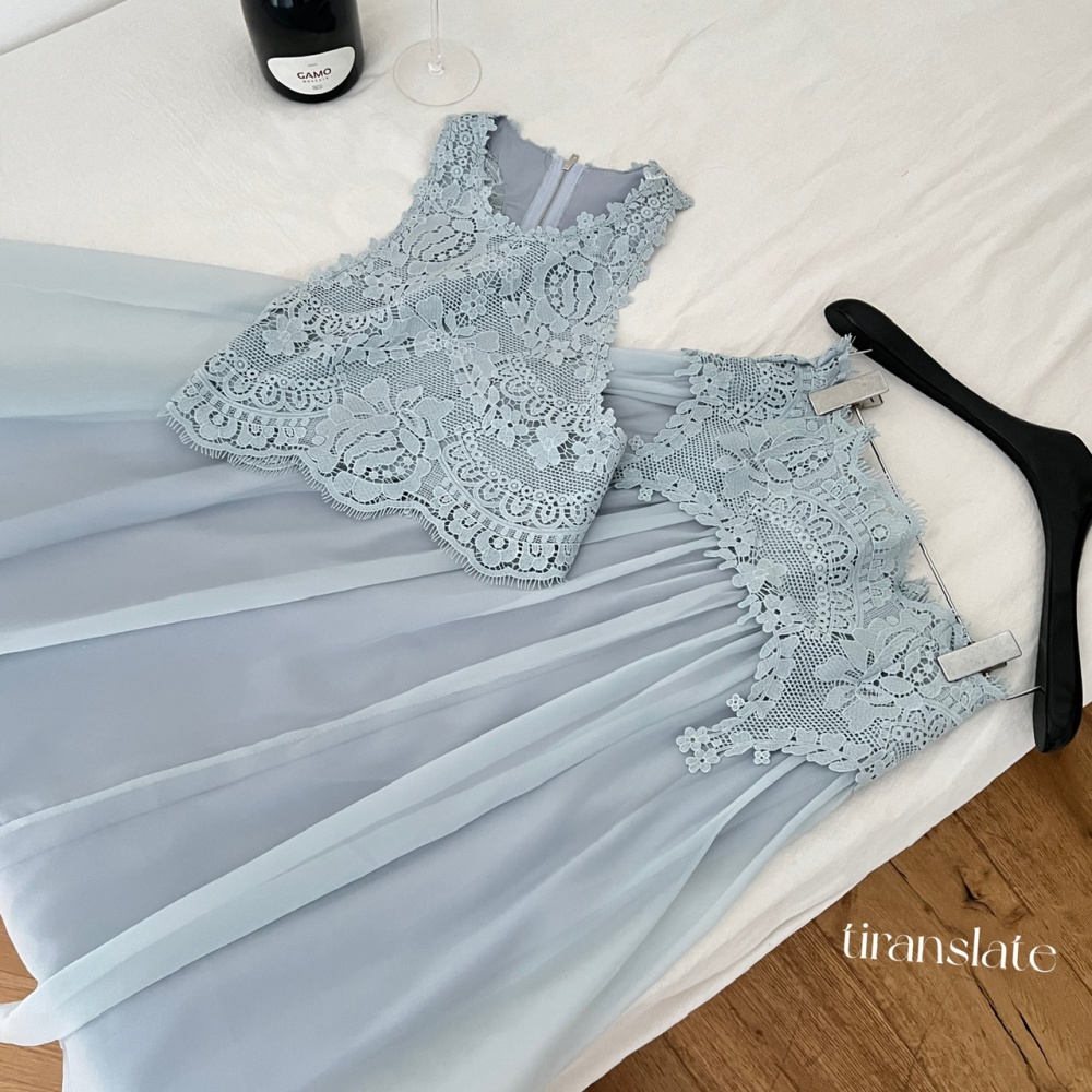 Elegant refinement long skirt sweet lace tops a set