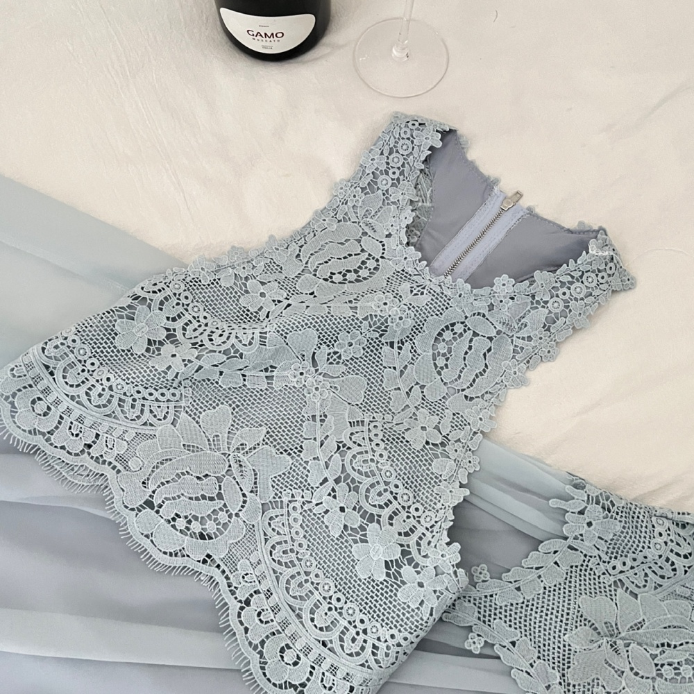 Elegant refinement long skirt sweet lace tops a set