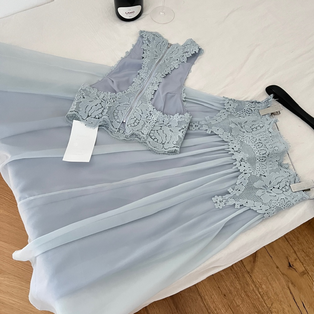 Elegant refinement long skirt sweet lace tops a set