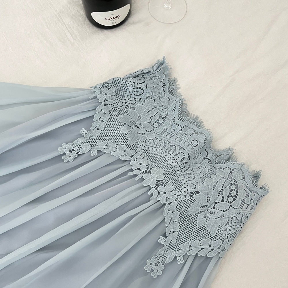Elegant refinement long skirt sweet lace tops a set