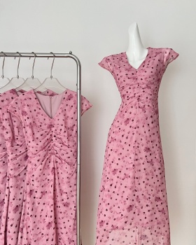 Summer temperament long dress France style polka dot dress