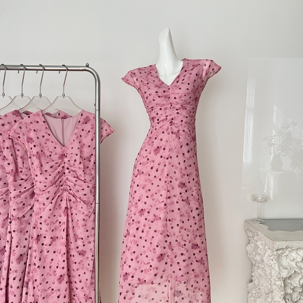 Summer temperament long dress France style polka dot dress