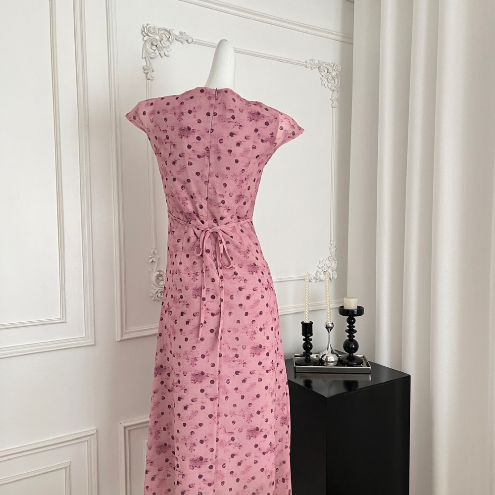 Summer temperament long dress France style polka dot dress