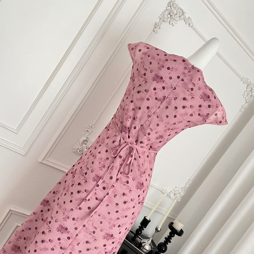 Summer temperament long dress France style polka dot dress