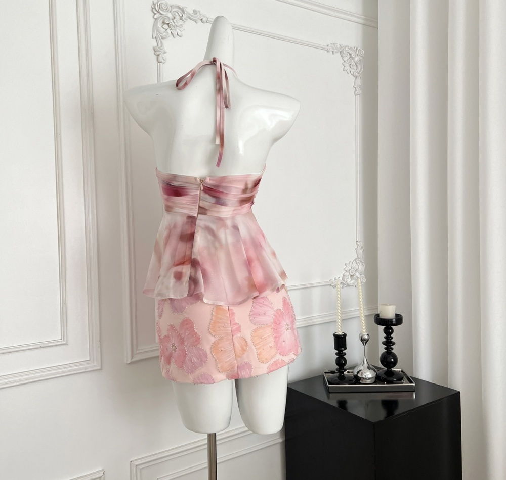 Beads summer short skirt halter tops a set for women