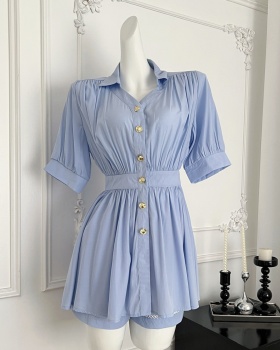 Flax high waist tops pinched waist shorts a set