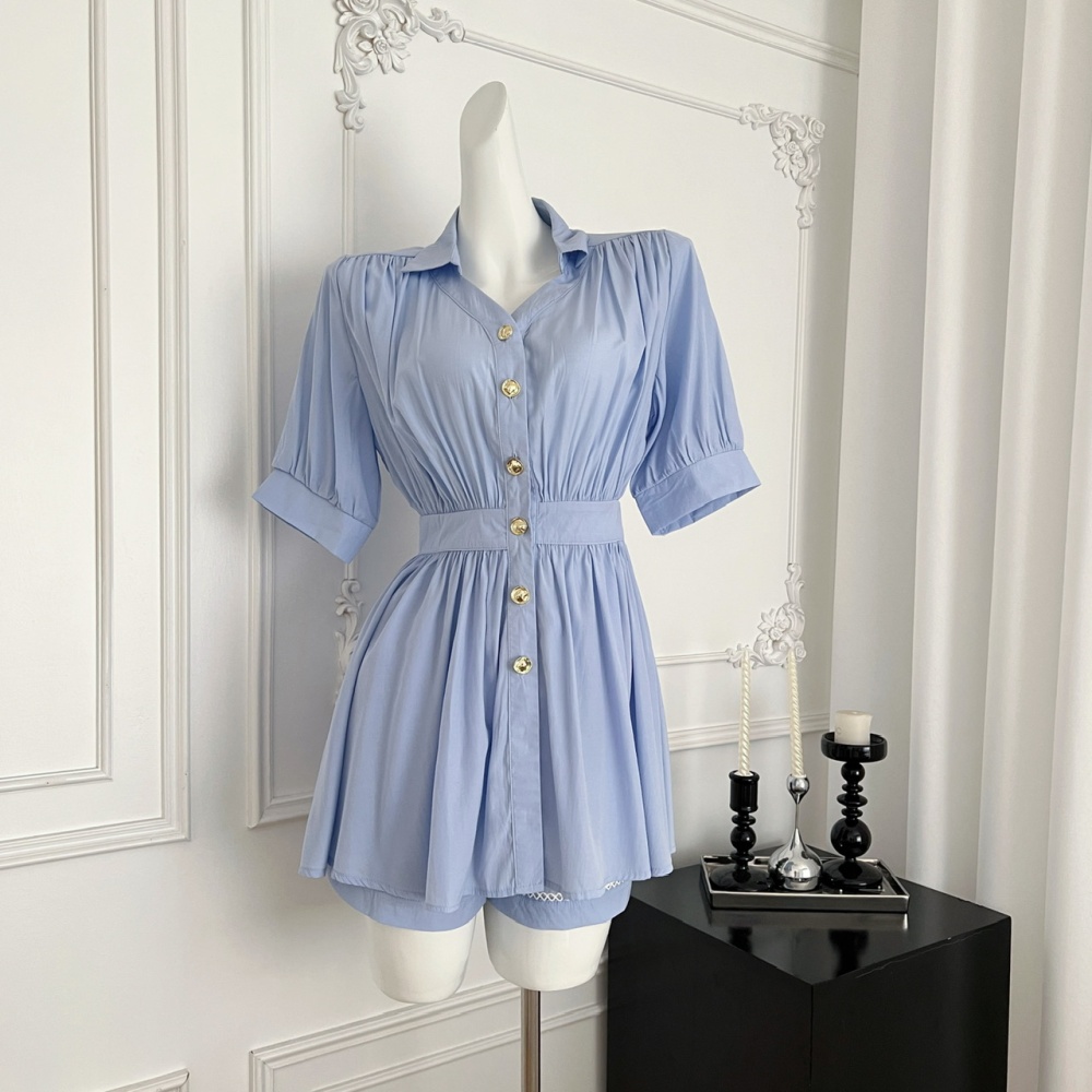 Flax high waist tops pinched waist shorts a set