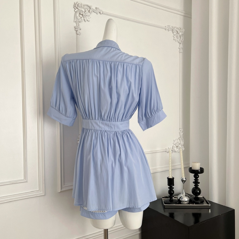 Flax high waist tops pinched waist shorts a set
