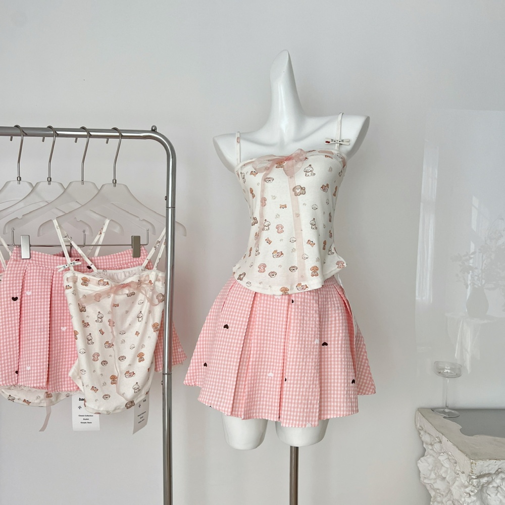 Lovely summer tops enticement sling short skirt a set