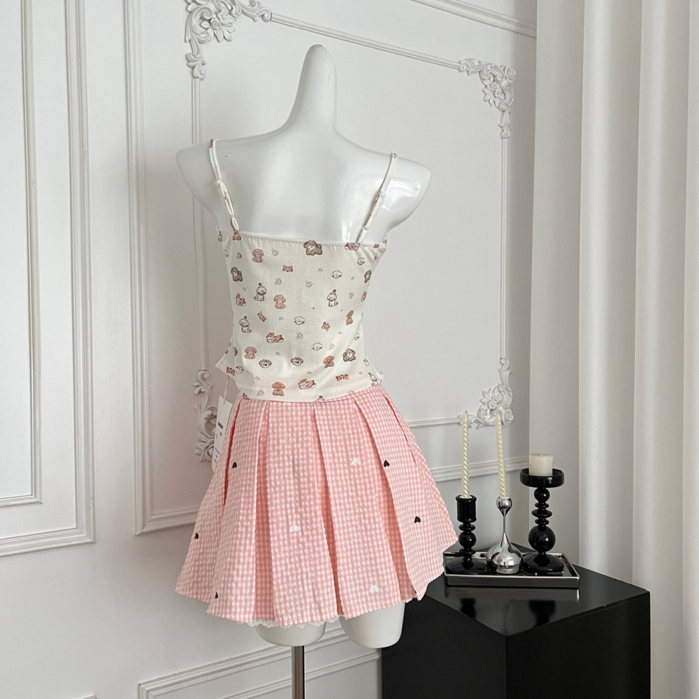 Lovely summer tops enticement sling short skirt a set