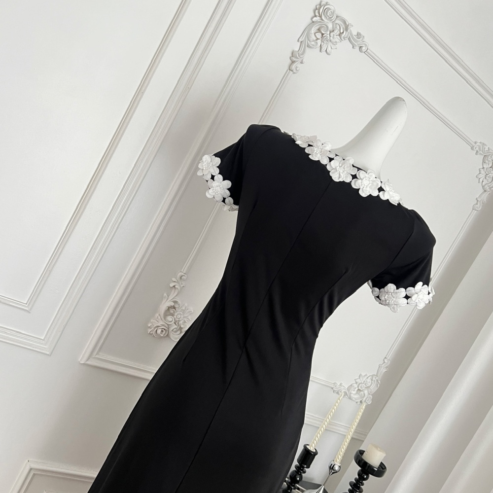 U-neck France style stereoscopic package hip flowers dress