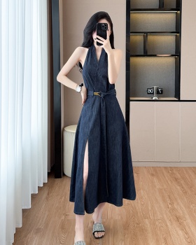Sexy sleeveless spicegirl long dress strapless split dress