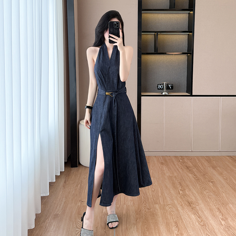 Sexy sleeveless spicegirl long dress strapless split dress