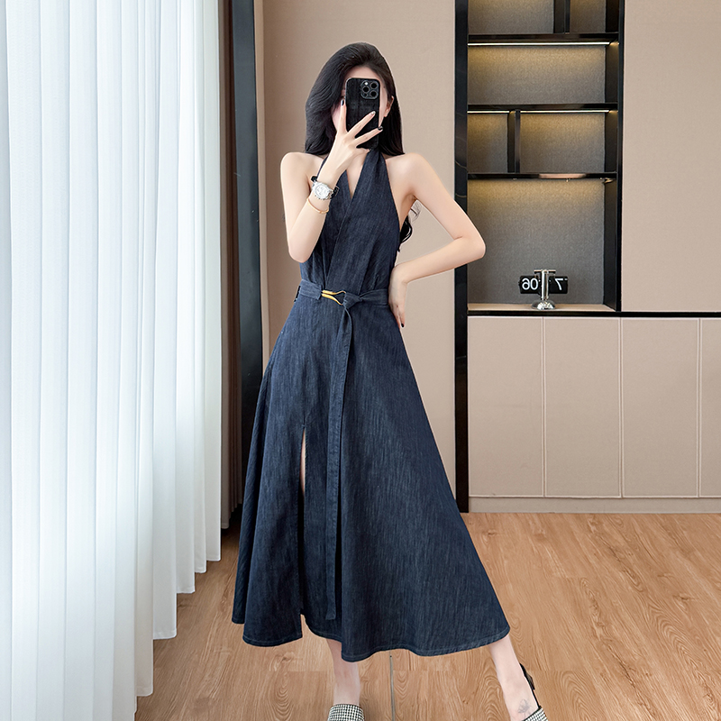 Sexy sleeveless spicegirl long dress strapless split dress
