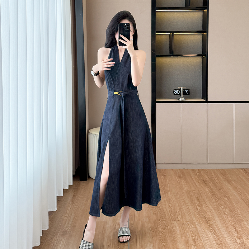 Sexy sleeveless spicegirl long dress strapless split dress