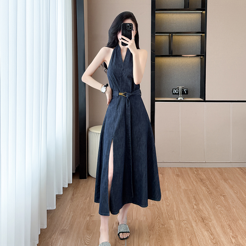 Sexy sleeveless spicegirl long dress strapless split dress
