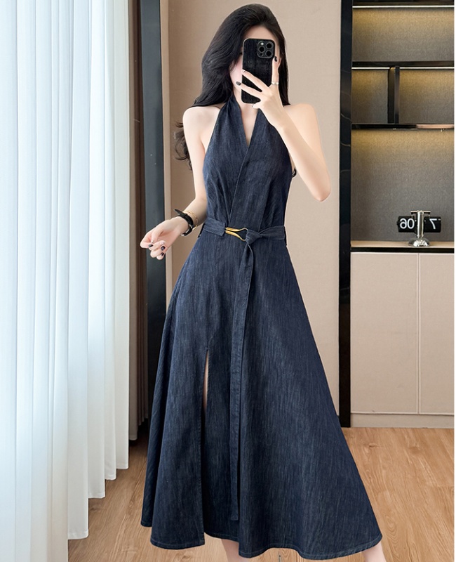 Sexy sleeveless spicegirl long dress strapless split dress