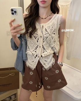 Summer tassels vest brown vacation shorts a set